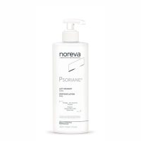 Bottle  of  Noreva  Psoriane  Moisturizing  Milk,  a  fondant  lotion  indicated  for  moisturizing  and  repairing  very  dry  or  scaly  skin.