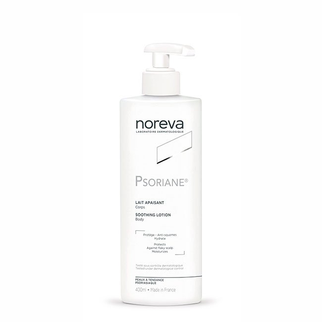 psoriane-lait_650 Bottle of Noreva Psoriane Moisturizing Milk, a fondant lotion indicated for moisturizing and repairing very dry or scaly skin.