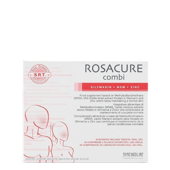 rosacurecombi_30comp Box of Rosacure Combi Rosacea Tablets by Rosacure, a dietary supplement indicated for redness and rosacea skin.
