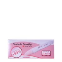 Product  container  of  Sangool  Pregnancy  test  by  Sangool,  a  diagnostic  test  indicated  for  detecting  the  pregnancy  hormone  in  urine.