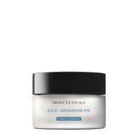 Product  container  of  SkinCeuticals  A.G.E.  Advanced  Eye  by  SkinCeuticals,  a  melting  cream  indicated  for  reducing  eye  wrinkles  and  puffiness.
