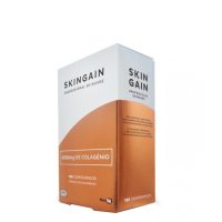 Box  of  Skingain  by  Skingain,  a  collagen  supplement  indicated  for  increasing  skin  elasticity  and  attenuating  wrinkles.
