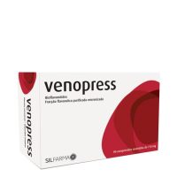 Box  of  Tablets  Venopress  by  Venopress,  a  food  supplement  indicated  for  normalizing  problems  of  varicose  veins  and  heavy  legs.
