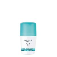Bottle  of  Vichy  Deodorant  48h  Anti-Stains  Roll  On  by  Vichy,  a  roll-on  deodorant  indicated  for  regulating  perspiration  without  stains.