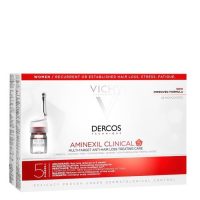 Box  of  Vichy  Dercos  Aminexil  Clinical  5  Women  Anti-Hair  Loss  Treatment  by  Vichy,  a  liquid  care  indicated  for  hair  loss  in  women.