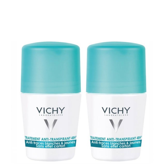 vichyduo48hmanchas Box of Vichy Deodorant 48h Anti-Stains Roll On Duo by Vichy, a roll-on indicated for protecting clothes from stains.
