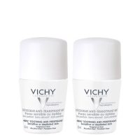 Box  of  Vichy  Duo  Pack  Anti-Perspirant  Roll-On  Deodorant  by  Vichy,  a  soothing  roll-on  indicated  for  sensitive  armpits.