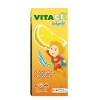Bottle  of  Childrens  Oral  Solution  by  Vitacê,  a  liquid  solution  indicated  for  reinforcing  childrens  natural  defenses.