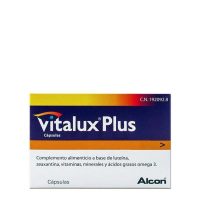 Box  of  Vitalux  Plus  Capsules  by  Vitalux,  a  capsule  supplement  indicated  for  antioxidant  protection  and  normal  vision  maintenance.
