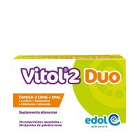 Box  of  Vitol  2  Duo  Omega-3  by  Vitol,  a  dietary  supplement  indicated  for  brain  function  and  maintenance  of  healthy  eyesight.