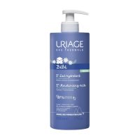 Bottle  of  Uriage  1st  Moisturizing  Milk  by  Uriage,  a  hydrating  milk  indicated  for  moisturizing  the  face  and  body  of  babies.