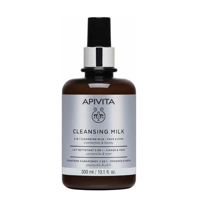 Apivita3in1CleansingMilkFaceandEyes300ml Bottle of Apivita 3 in 1 Cleansing Milk Face and Eyes by Apivita, an emulsion indicated for purifying and hydrating the skin.