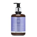 Bottle of Apivita Cleansing Foam For Face & Eyes by Apivita, a creamy foam indicated for removing makeup and impurities.