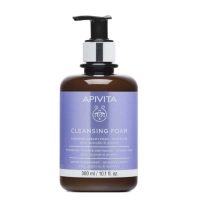 Bottle of Apivita Cleansing Foam For Face & Eyes by Apivita, a creamy foam indicated for removing makeup and impurities.
