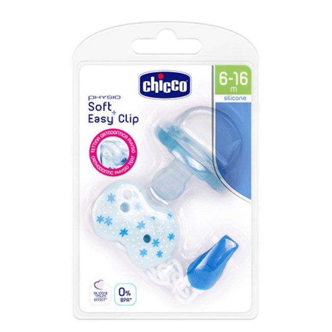 ChiccoPackPhysioSoftSootherClipwithChainBlue6-16M Chicco Pack Physio Soft Chupeta + Clip c/ Corrente Azul 6-16M - Image 1
