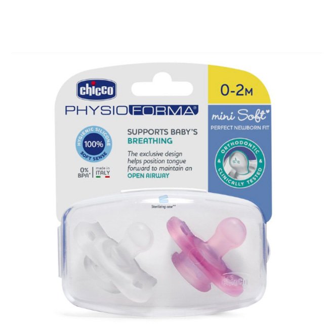 ChiccoPhysioSoftFormaMiniSiliconeSoother0-2MPink2units Chicco Physio Soft Forma Mini Silicone Soother 0-2M Pink 2units