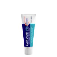 Tube  of  Elgydium  Fix  Extra  Strong  Hold  Fresh  flavor  by  Elgydium,  a  fixing  cream  indicated  for  dental  prostheses.