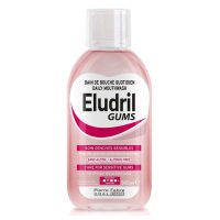Bottle  of  Eludril  Gums  Mouthwash  Sensitive  Gums  by  Eludril,  a  mouthwash  indicated  for  daily  oral  hygiene  of  sensitive  gums.