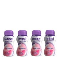 Bottle  of  Fortimel  Compact  Protein  Strawberry  by  Nutricia,  a  protein  supplement  indicated  for  disease-associated  malnutrition.