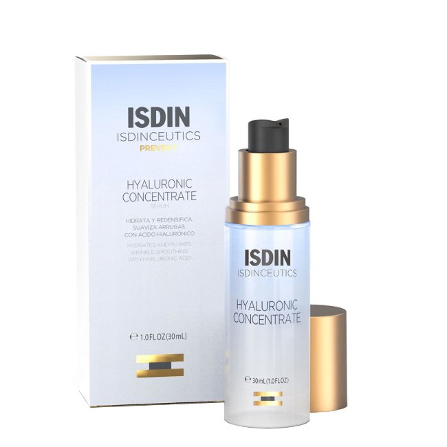 IsdinIsdinceuticsHyaluronicConcentrateUltraMoisturizingSerum30ml Bottle of Isdinceutics Hyaluronic Concentrate by ISDIN, a facial serum indicated for deep hydration and wrinkles.