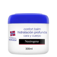 Product  container  of  Neutrogena  Deep  Moisture  Body  and  Face  Balm  by  Neutrogena,  a  balm  indicated  for  dry  skin  hydration.