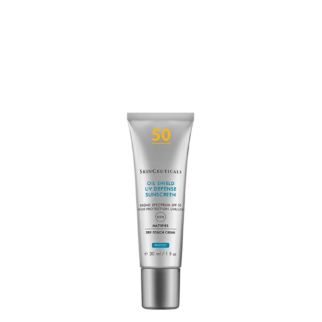 SkinCeuticalsOilShieldUVDefenseSPF50MatifyingSunCream30ml Bottle of Oil Shield UV Defense Sunscreen SPF50 by SkinCeuticals, a face cream indicated for oil control and UV protection.
