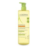 Bottle  of  A-Derma  Exomega  Control  Emollient  Shower  Oil  by  A-Derma,  a  shower  oil  indicated  for  moisturizing  dry  and  atopic  skin.