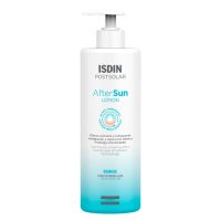 Bottle  of  ISDIN  After  Sun  Lotion  by  Isdin,  a  fluid  lotion  indicated  for  moisturizing,  refreshing,  and  repairing  skin  after  sun  exposure.