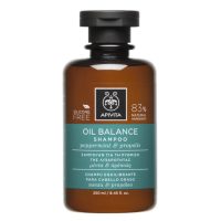 Bottle  of  Apivita  Oil  Balance  Shampoo  by  Apivita,  a  shampoo  indicated  for  purifying  and  balancing  oily  hair.