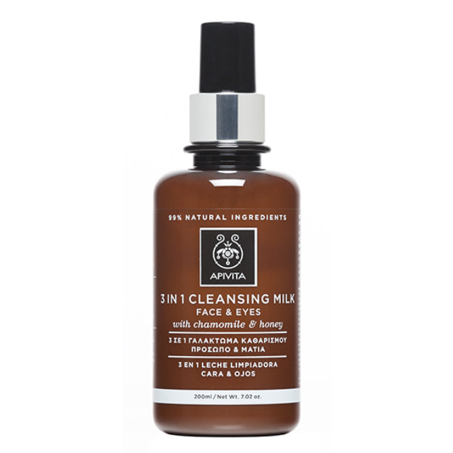 apivitacleansingmilk3-in-1faceandeyes200ml Bottle of Apivita Cleansing Lotion 3-in-1 Face and Eyes by Apivita, a cleansing milk indicated for moisturizing normal to dry skin.
