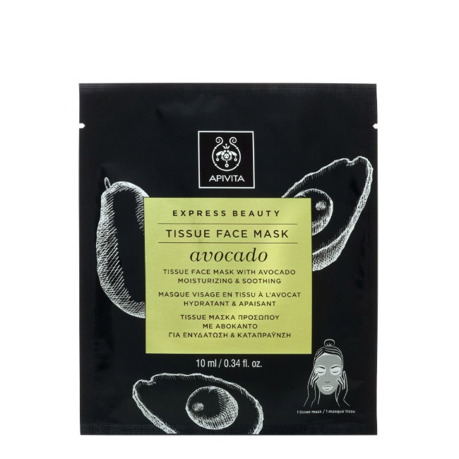 apivitaexpressbeautyavocadomoisturizingfabricmask10ml Sachet of Apivita Tissue Face Mask With Avocado by Apivita, a fabric mask indicated for moisturizing and soothing the complexion.