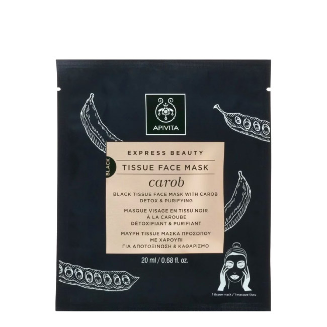 apivitaexpressbeautycarobdetoxfabricmask20ml Sachet of Apivita Tissue Face Mask With Carob by Apivita, a fabric mask indicated for purifying and detoxifying oily skin.