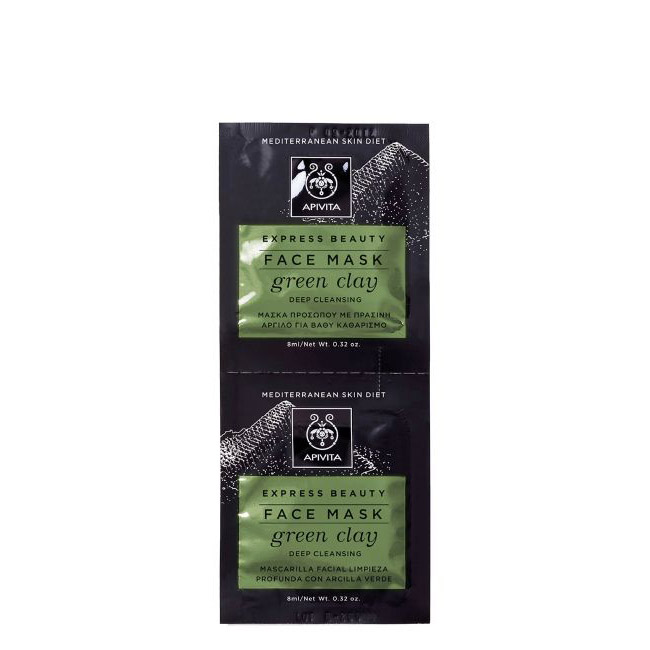 apivitaexpressbeautydeepcleansinggreenclaymask2x8ml Sachet of Apivita Express Beauty Deep Cleansing Green Clay Mask by Apivita, a cream mask indicated for detoxifying oily skin.