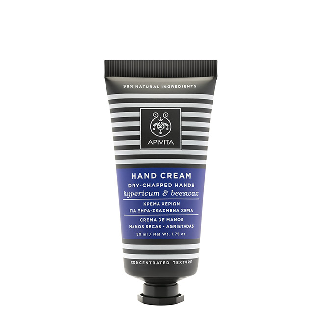 apivitahandcreamrepairstjohnswortandbeeswax50ml Tube of Apivita Hypericum & Beeswax Hand Cream by Apivita, a concentrated cream indicated for repairing dry and cracked skin.