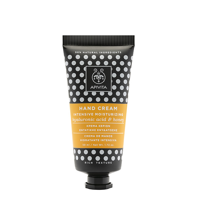 apivitaintensivehandcreamhoneyandhyaluronicacid50ml Tube of Apivita Intensive Moisturizing Hand Cream Hyaluronic Acid and Honey by Apivita, a rich cream indicated for deep nourishment.