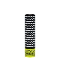 Product  container  of  Apivita  Lip  Care  Chamomile  SPF15,  a  protective  lip  balm  indicated  for  UV  protection  and  softening.