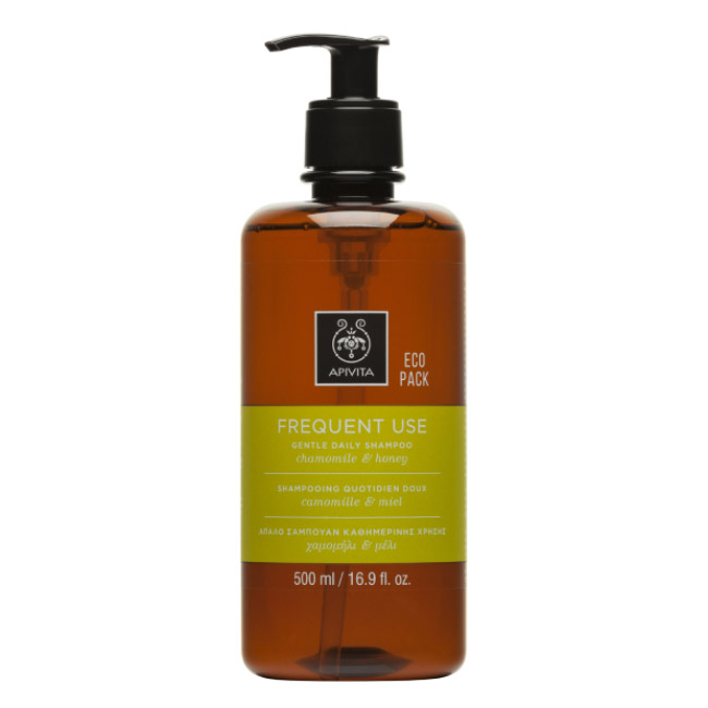 apivitamildshampoofrequentuse500ml Bottle of Apivita Chamomile and Honey Gentle Daily Shampoo by Apivita, a shampoo indicated for daily cleansing and hair nourishment.