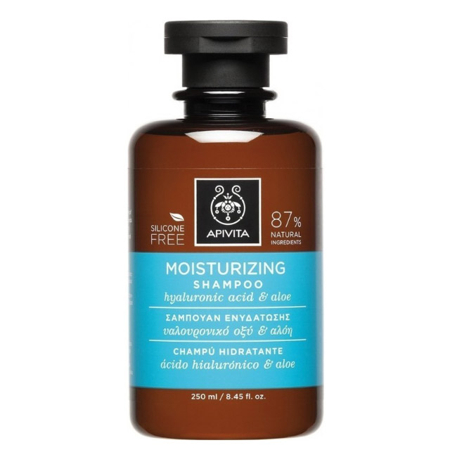 apivitamoisturizingshampoo250ml Bottle of Apivita Moisturizing Shampoo by Apivita, a shampoo indicated for hydrating and protecting dehydrated hair.