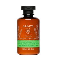 Bottle  of  Apivita  Mountain  Tea  Shower  Gel  by  Apivita,  a  shower  gel  indicated  for  revitalizing  and  toning  dull  and  devitalized  skin.