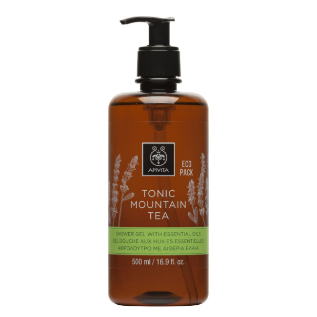apivitamountainteashowergel500ml Bottle of Apivita Tonic Mountain Tea Shower Gel by Apivita, a shower gel indicated for toning and revitalizing the body skin.