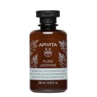 Bottle  of  Apivita  Pure  Jasmine  Shower  Gel  by  Apivita,  a  shower  gel  indicated  for  cleansing  and  preserving  natural  skin  hydration.