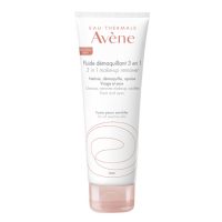 Bottle  of  Avène  3-in-1  Makeup  Remover  Fluid  by  Avène,  a  dairy  fluid  indicated  for  cleaning  and  removing  makeup  from  the  face.