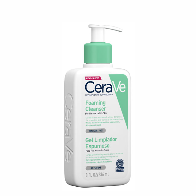 ceravefoamingcleansergelfoamingcleansingpurifying236ml Bottle of Cerave Foaming Cleanser by Cerave, a foaming gel indicated for removing impurities and excess oil from normal to oily skin.