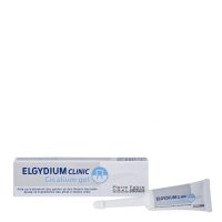 Tube  of  Elgydium  Clinic  Cicalium  Gel  by  Elgydium,  a  repair  gel  indicated  for  the  treatment  of  thrush  and  oral  mucosa  lesions.