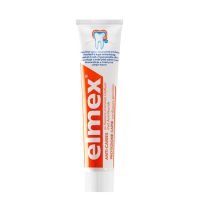 Tube  of  Elmex  Anti-Caries  Toothpaste  by  Elmex,  a  protective  toothpaste  indicated  for  preventing  cavities  and  enamel  loss.