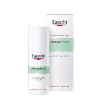 Product  container  of  Eucerin  Dermopure  Mattifying  Fluid  by  Eucerin,  a  fluid  indicated  for  purifying  and  mattifying  oily  skin.