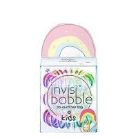 Product  container  of  Invisibobble  No  Ouch  Kids  Magic  Rainbow  by  Invisibobble,  an  elastic  hair  tie  indicated  for  children.