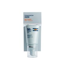 Tube  of  Fotoprotector  Gel  Cream  Dry  Touch  by  ISDIN,  a  matte  gel-cream  indicated  for  sun  protection  of  sensitive  and  oily  skin.