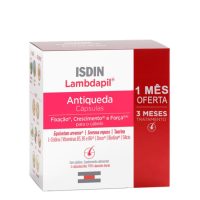 Box  of  Isdin  Lambdapil  Anti  Hair  Loss  Capsules  by  Isdin,  a  supplement  indicated  for  reducing  hair  thinning  and  boosting  growth.