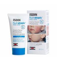 Tube  of  ISDIN  Nutratopic  Pro-AMP  Atopic  Skin  Facial  Cream  by  ISDIN,  a  cream  indicated  for  childhood  atopic  dermatitis.